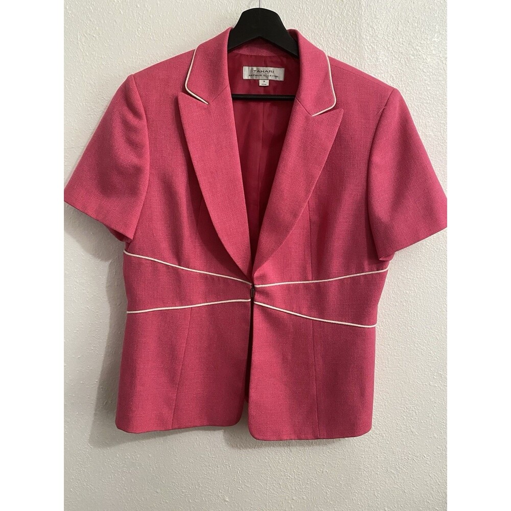 Tahari Arthur Levine Hot Pink Short Sleeve Suit Blazer Sz 14 Large L37